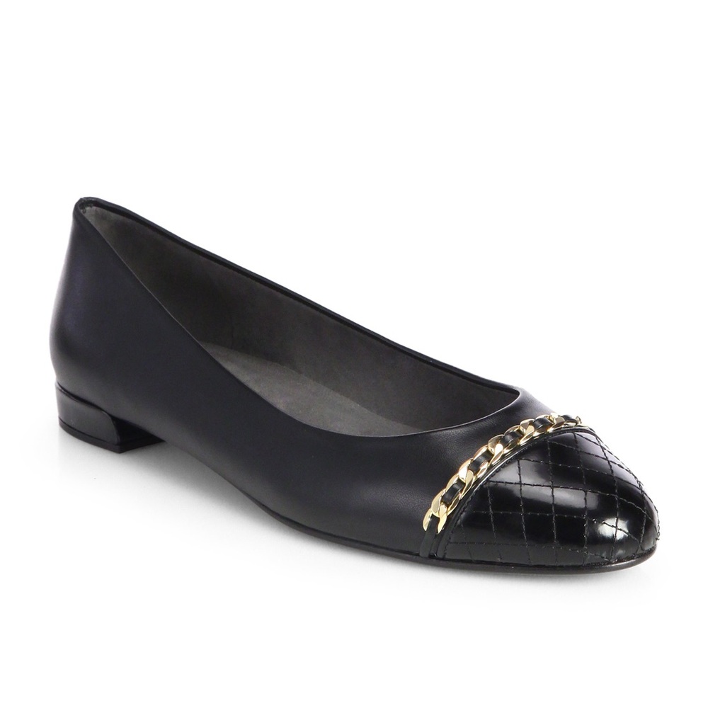 Stuart Weitzman Legacy Cap Toe Quilted leather and chain detail Ballet Flats 5US